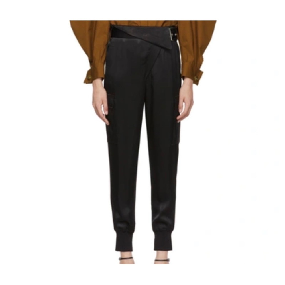 3.1 Phillip Lim Black Satin Fold Over Waist Cargo Trousers P191-5190NVS Size 2